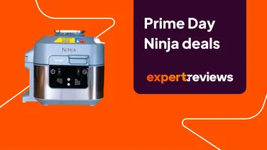 The Ninja Speedi Multi Cooker on an orange background, with a title reading: "Prime Day Ninja deals"