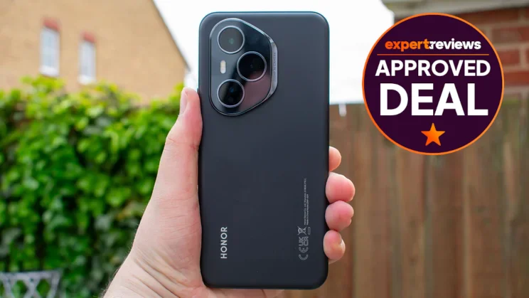 Honor 400 Pro in hand, rear view, with approved deal sticker