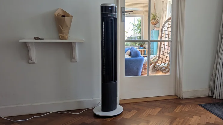 The EcoAir Halo tower fan in a home