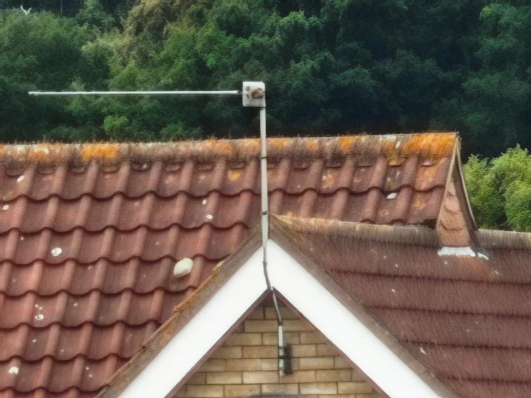 60x zoom of a house roof with trees behind it, enhanced by AI