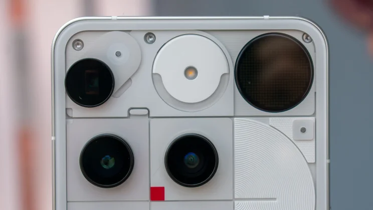 Close up of the Nothing Phone (3)'s rear cameras and Glyph Matrix interface