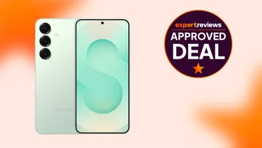 Samsung Galaxy S25 with approved deal sticker