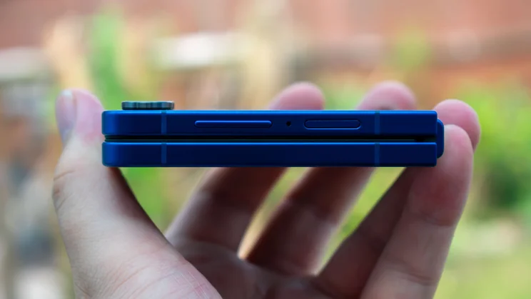 Samsung Galaxy Z Flip 7 folded in hand, side view