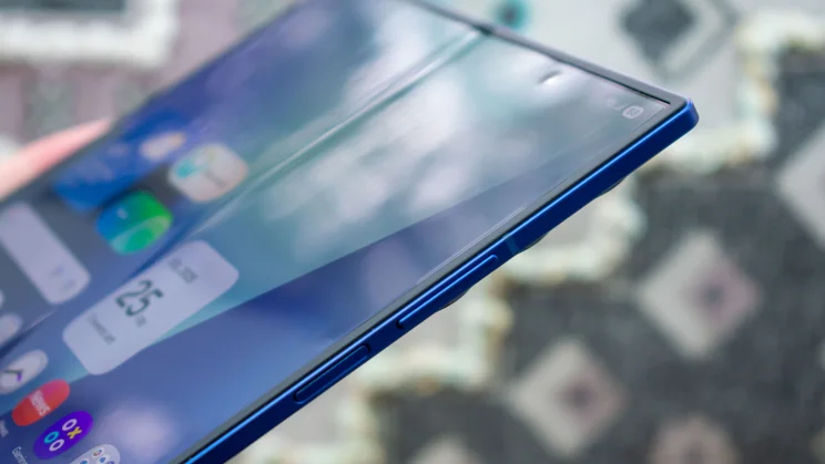 Samsung Galaxy Z Fold 7 unfolded in hand, angled view
