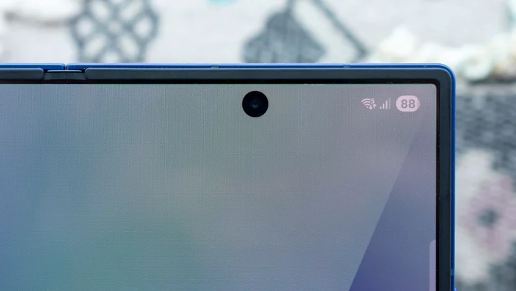 Close up of the Samsung Galaxy Z Fold 7's internal selfie camera