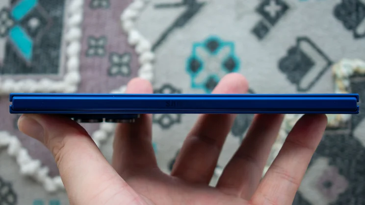 Samsung Galaxy Z Fold 7 folded in hand, side view