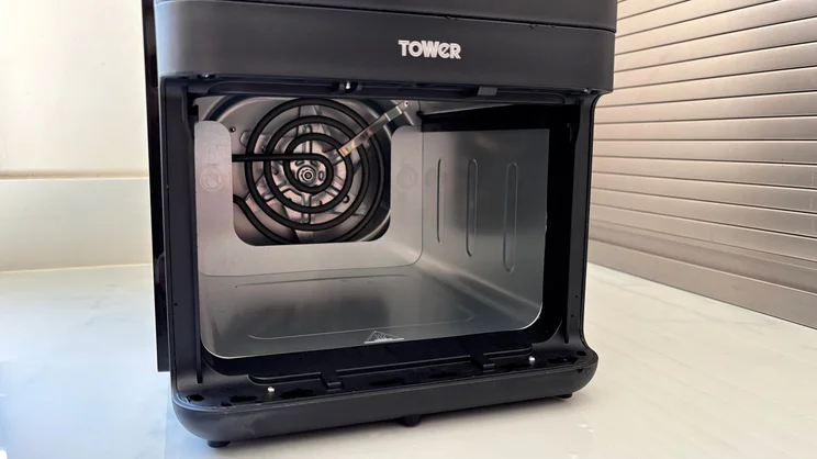 A view inside the Tower Vortx 11 Litre Dual Layer air fryer