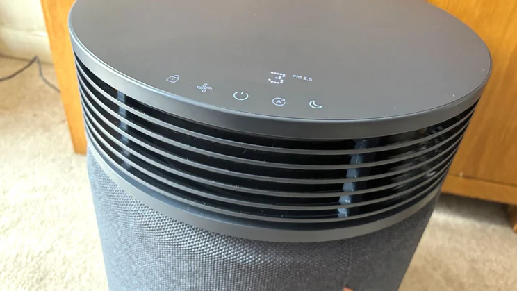 A closeup of the top section of the Blueair Signature air purifier