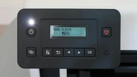 The LCD display on the Canon Maxify GX5050 showing it "Ready to Print"