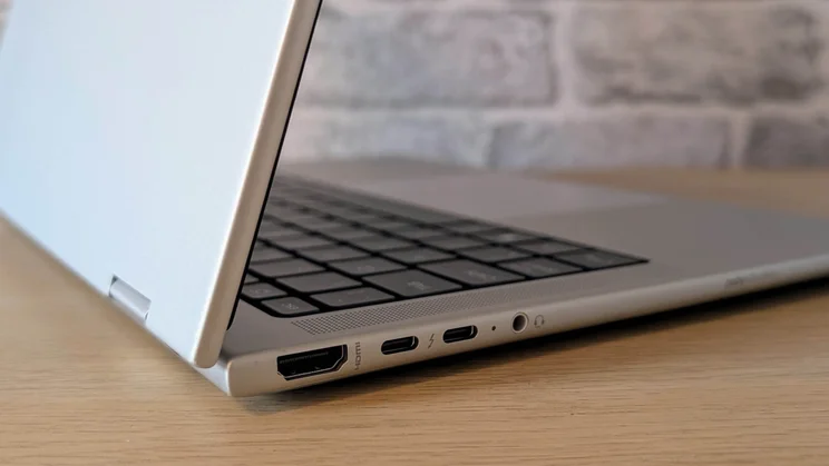 The hinge of the HP EliteBook X Flip G1i convertible laptop viewed from the left-hand side