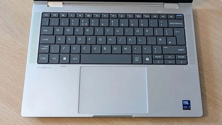 A top-down view of the keyboard of the HP EliteBook X Flip G1i convertible laptop