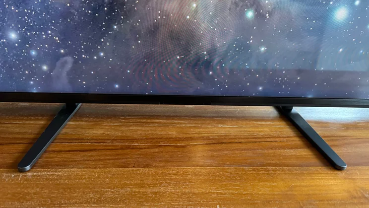 Close-up of the stand feet attached to the centre of the Sony Bravia 9 Mini LED TV