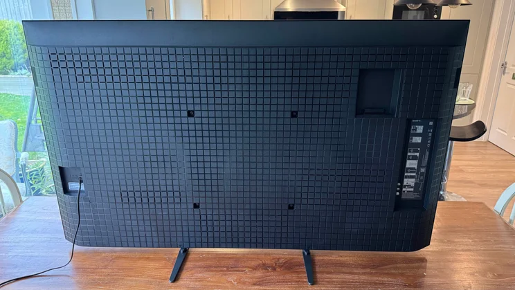 Rear view of the Sony Bravia 9 Mini LED TV on a wooden table