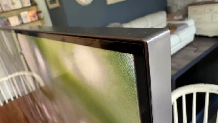 Close-up of the top right-hand corner of the Sony Bravia 9 Mini LED TV's panel