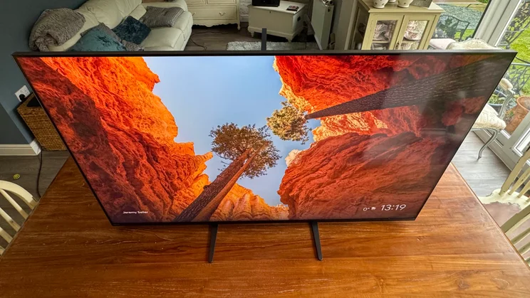 Top-down view of the Sony Bravia 9 Mini LED TV on a wooden table