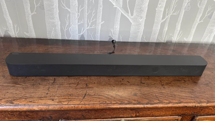 The soundbar component of the Sony Bravia Theatre System 6 on a wooden table