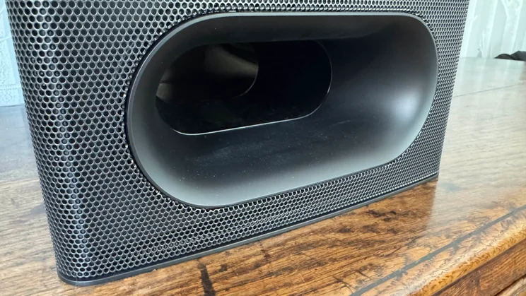 The large bass port at the bottom of the subwoofer component of the Sony Bravia Theatre System 6
