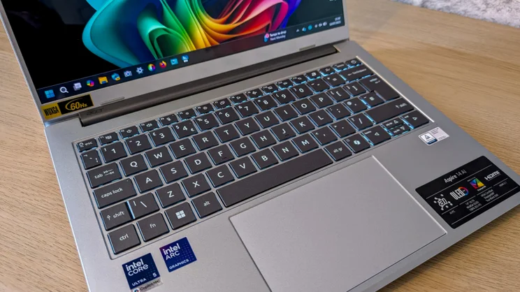 A close up of the Acer Aspire AI 14's keyboard
