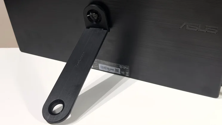 A close up view of the Asus ZenScreen MB169CK's stand