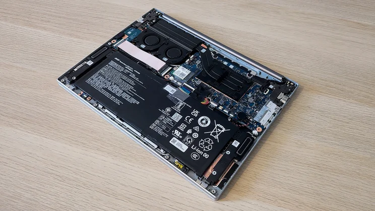 A photograph of the internals of the Acer Aspire 14 AI laptop