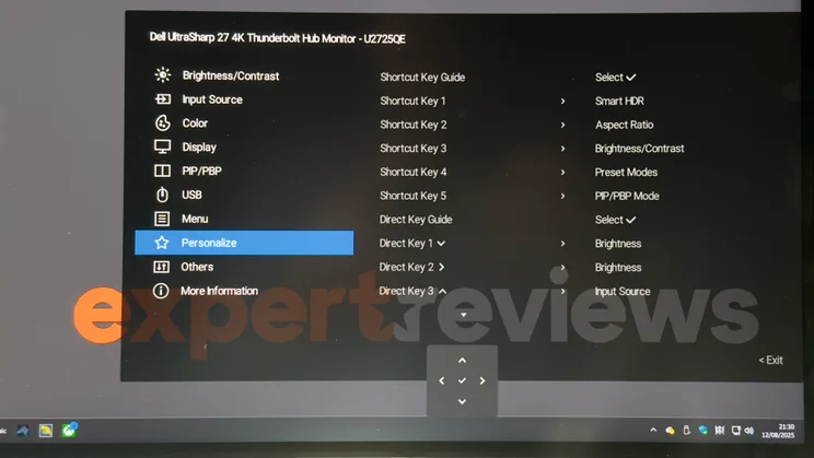 Dell UltraSharp U2725QE's customisable menu system