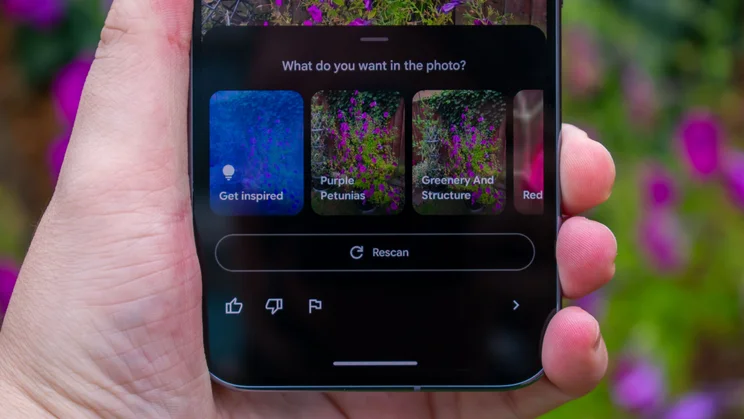 Google Pixel 10 Pro XL in hand, showing the Camera Coach feature on the display