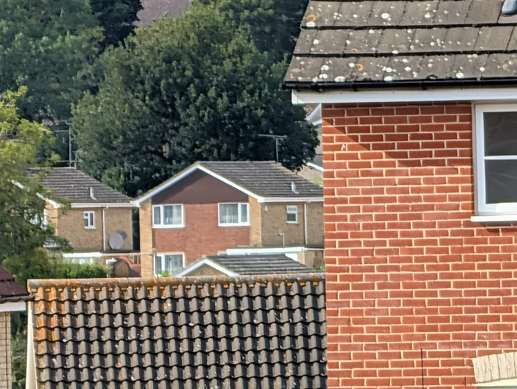 30x zoom of houses and trees