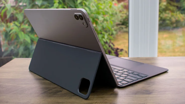 Honor Magic Pad 3 with keyboard case, angled view