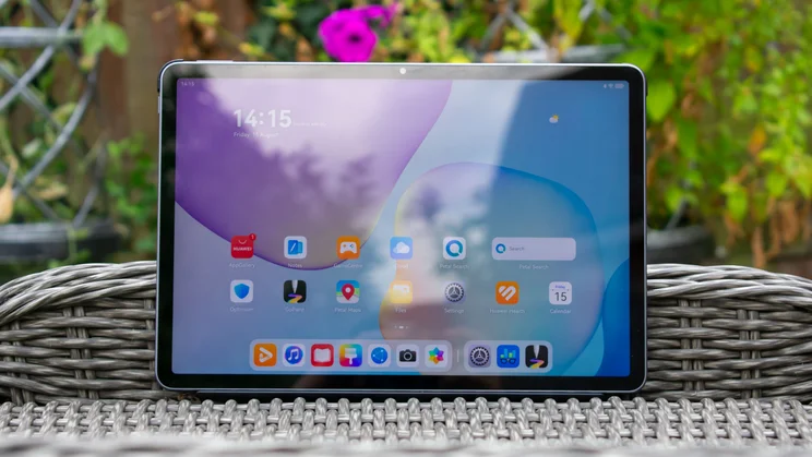 Huawei MatePad 11.5 (2025) propped on a chair, display on