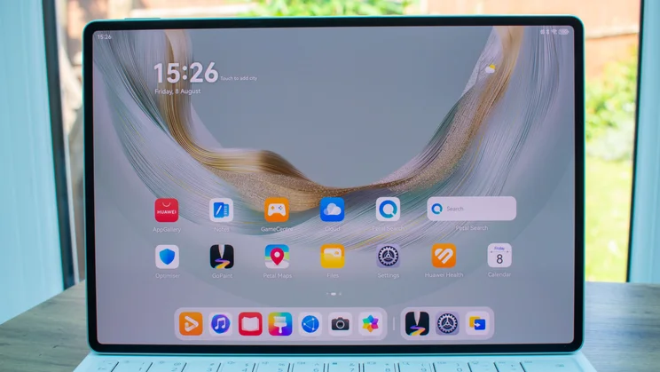 Huawei MatePad Pro (2025) propped up on a desk, display on