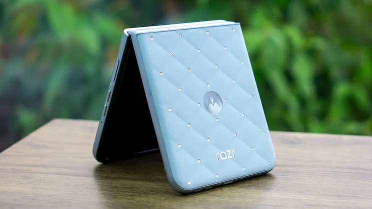 Motorola Razr 60 folded in tent mode, rear view