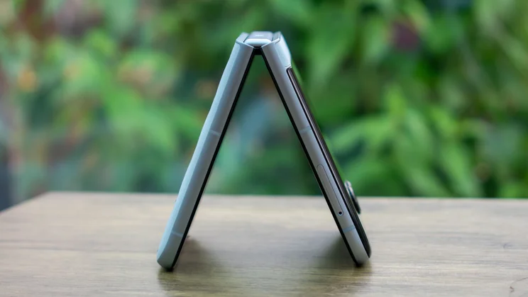Motorola Razr 60 folded in tent mode, side view