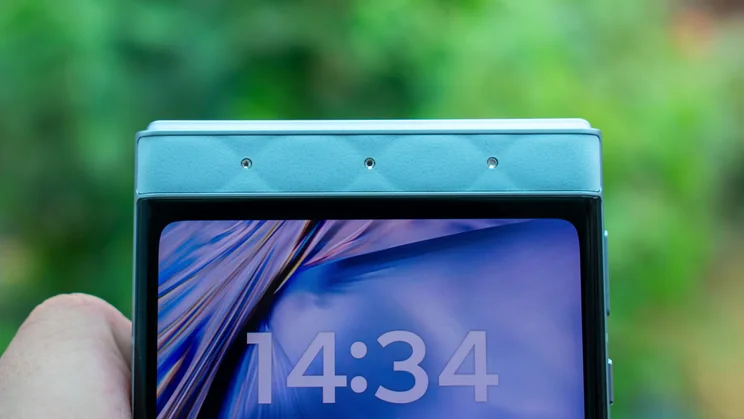 Close up of the Motorola Razr 60's cover display and hinge
