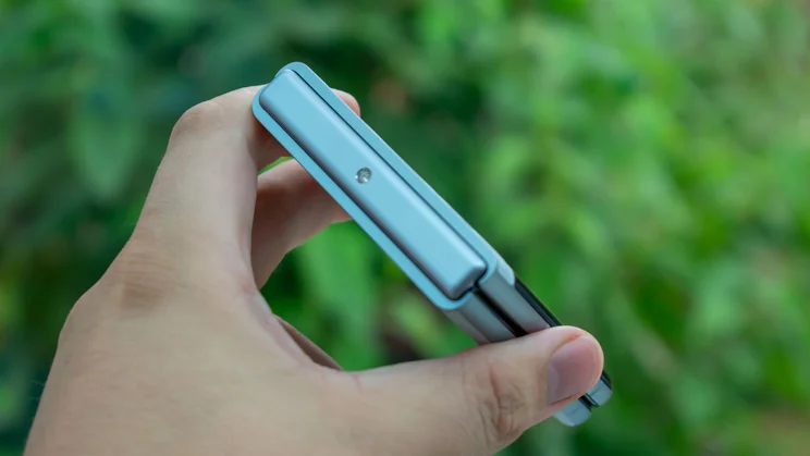 Motorola Razr 60 folded in hand, showing the hinge
