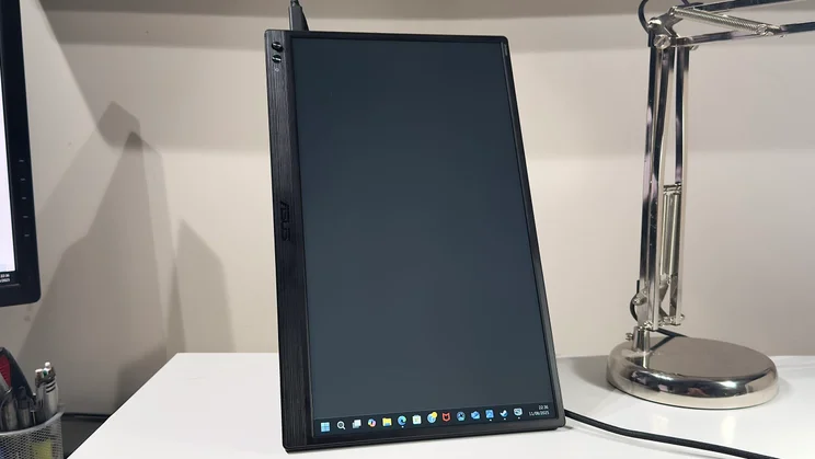 The Asus ZenScreen MB169CK propped up in portrait mode