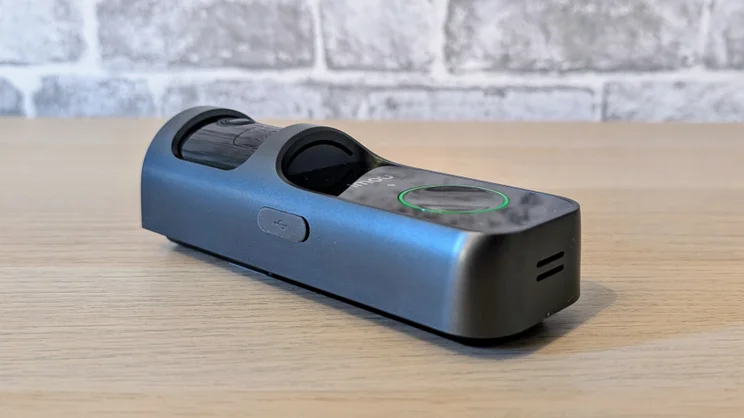 The Imou Doorbell 2S lying on its back pictured from the left side