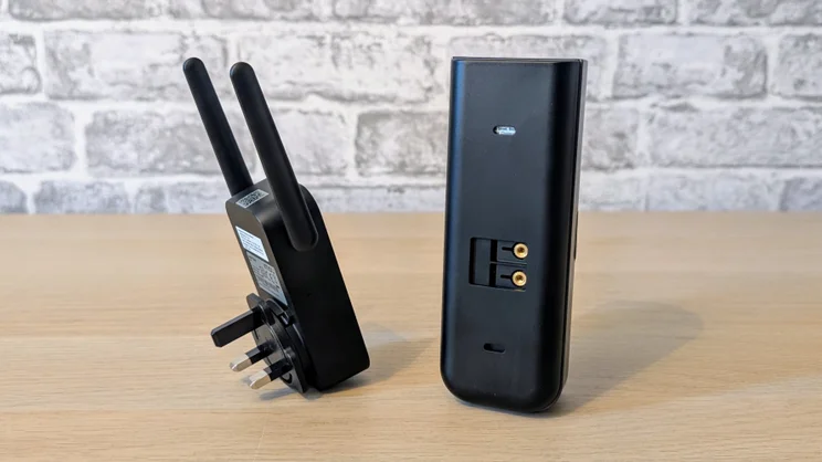 The Imou Doorbell 2S pictured from the rear, next to its plug-in chime unit
