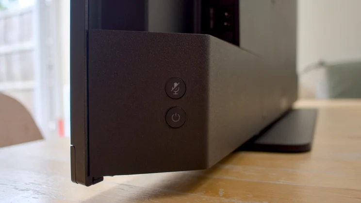 The Sky Glass Air showing the on unit power button and microphone mute control