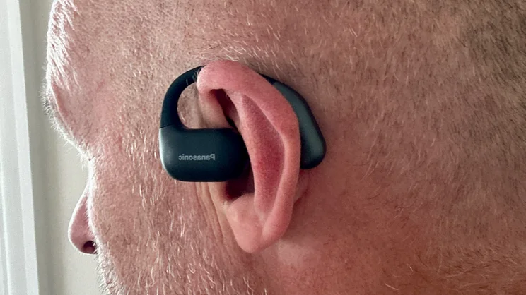 The Panasonic RB-F10, being worn on the ear