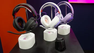 Three JBL Quantum gaming headsets on display at Gamescom