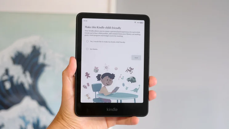 The Amazon Kindle Colorsoft being held in hand