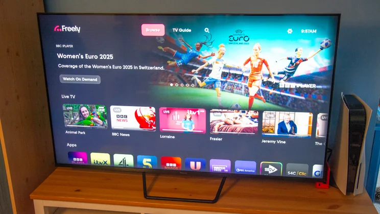 The Browse tab of Freely being displayed on the Panasonic W95B Mini LED TV