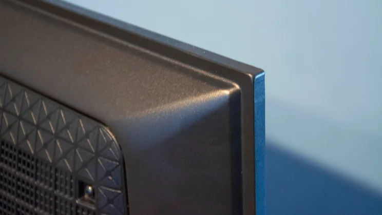 The top corner of the Panasonic W95B Mini LED TV's panel photographed from the rear