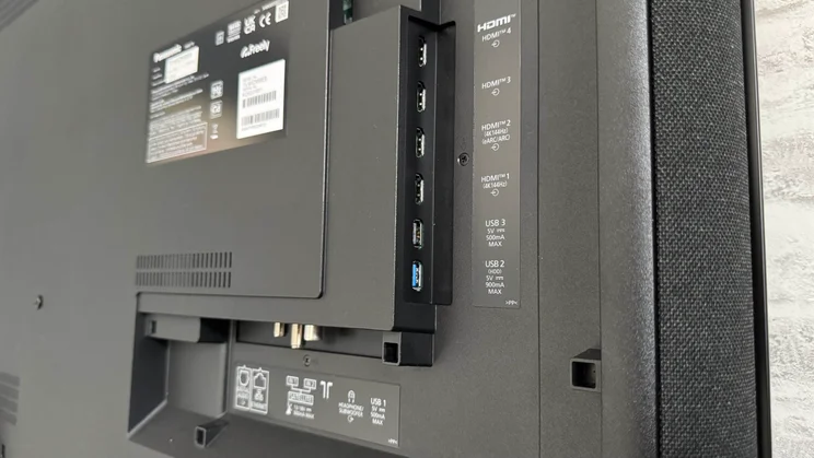 Close-up of the connection ports on the rear of the Panasonic Z95B OLED TV