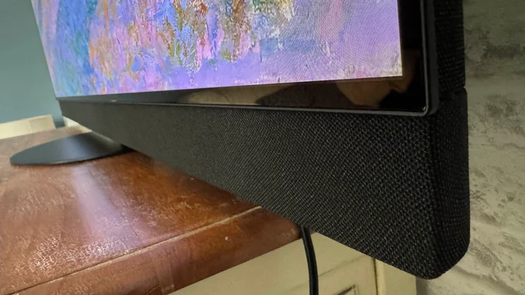 The right-hand front corner of the front-firing speaker on the Panasonic Z95B OLED TV