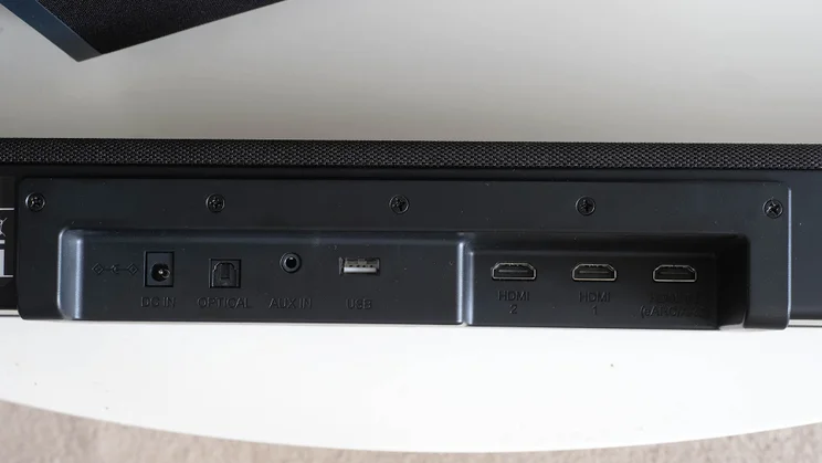 The connection ports on the rear of the Sharp HT-SBW55121 soundbar