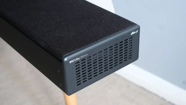 One of the side-firing speakers at the end of the Sharp HT-SBW55121 soundbar