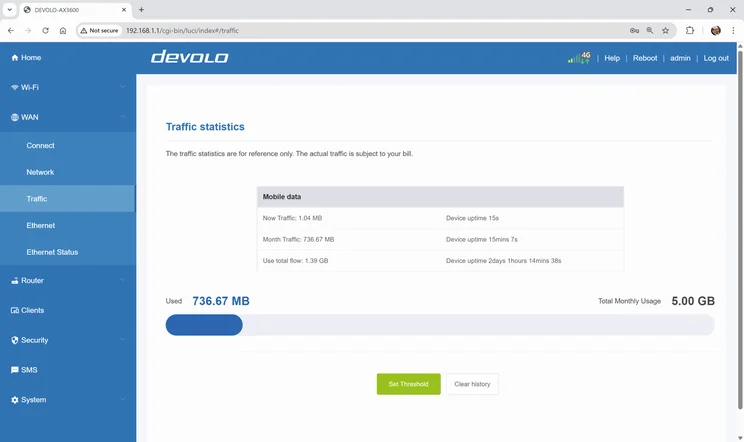 Devolo 3600 5G web Traffic management