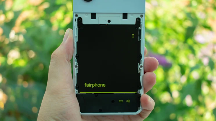 Fairphone 6 without a backplate, in hand