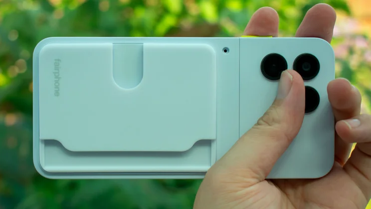 Fairphone 6 with card holder attachment